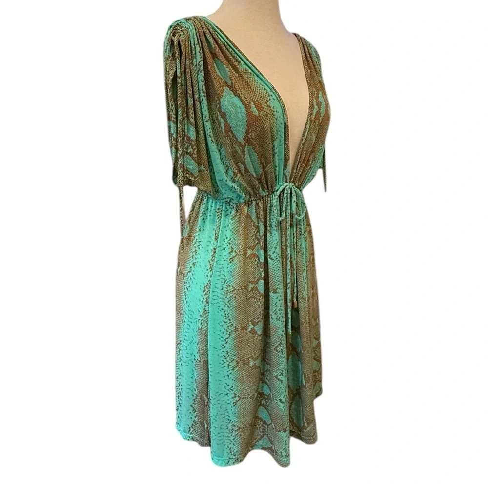ViX by Paula Hermanny Snakeskin Print Beach Coverup Drawstring Deep V Neck Large - Picture 2 of 14